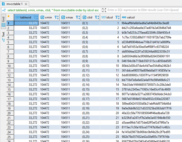 mvcctable Original 100 Rows